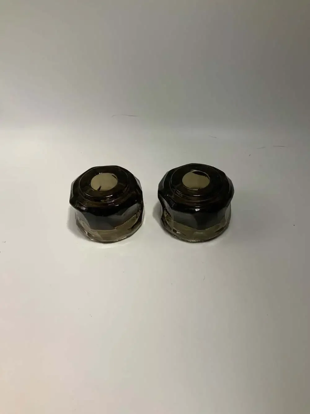 Vintage Fostoria Glacier Brown Smoke Glass Candle Holders Pair
